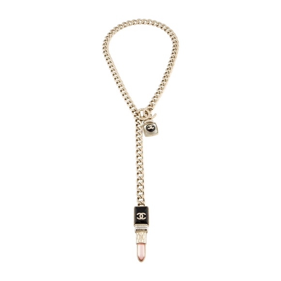 CHANEL Resin and Metal Strass Pearl Lipstick Necklace Pink Gold - Picture 8 of 16